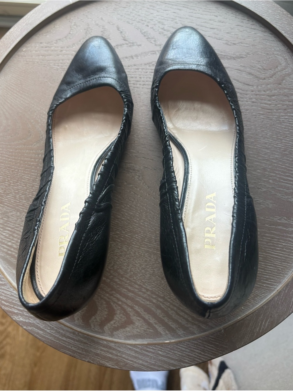 Prada Black Ruched Leather Mid-Heel Pumps - Picture 2 of 16